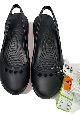 #ad Crocs Womens Tone Balance Shoes Size 9 US Skylar Flat Mary Jane Black Pink NEW