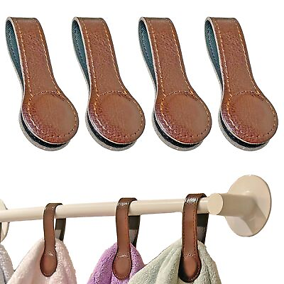 #ad 4 Pack Leather Towel Clips Bath Towels Hooks with Magnets Kitchen and Bathroo...