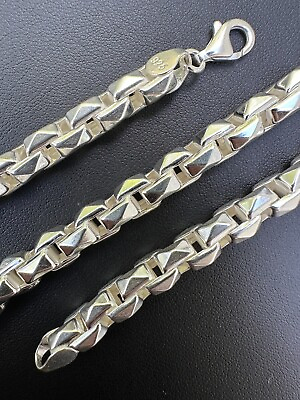 #ad 8mm 925 Sterling Silver Men Diamond Cut Rolo Hermes Link Chain Necklace Bracelet $52.16