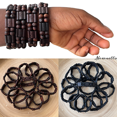 #ad Wood Bracelet Wooden Beads Nature AFRICAN Accessories ethnic Brown Black