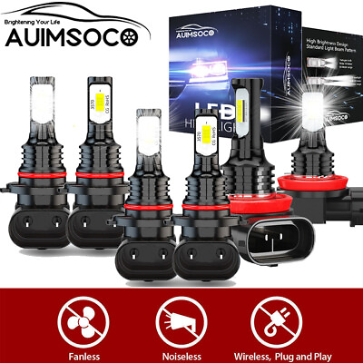 #ad 9005 9006 H11 LED Combo Headlight Fog Light Kit High Low Beam Bulb White 6000K