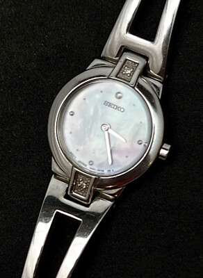 #ad Vintage New 1994 SEIKO Diamond Women’s 21mm Quartz Watch MOP Stainless Steel