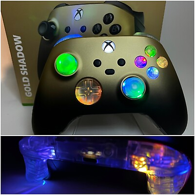 #ad Microsoft Xbox One Controller Gold Shadow with custom LED mod Great GIFT