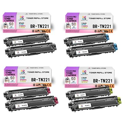 #ad 8Pk TRS TN221 BCYM Compatible for Brother HL3140CW MFC9130CW Toner Cartridge