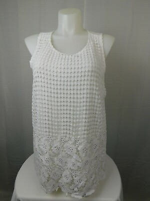 #ad INC Plus Size Sleeveless Floral Crochet Overlay Tank Top 2X Bright White #1684