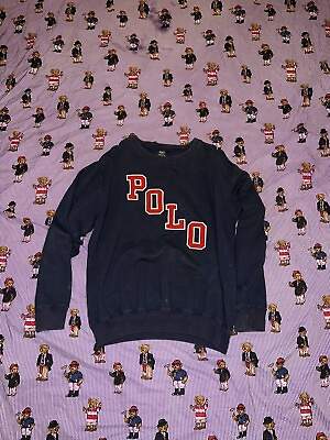 #ad Polo Ralph Lauren Spell Out Sweatshirt Navy Blue Used Kids XL Mens Small