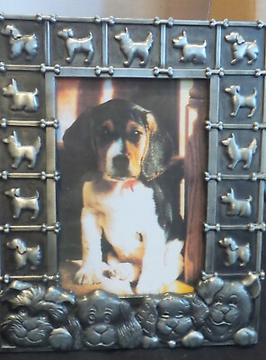 #ad Photo Frame Dog Metal Silver Toned 3D Border Vertical Picture