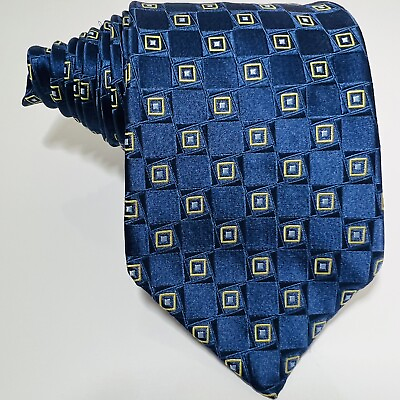 #ad IKE BEHAR Bright Blue Silk Tie w Lime Green Squares 59.5x375” LNWOT