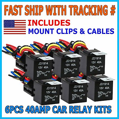 #ad 6 Pack 12V 30 40 Amp 5 Pin SPDT Automotive Car Relay Wires amp; Harness Socket Set