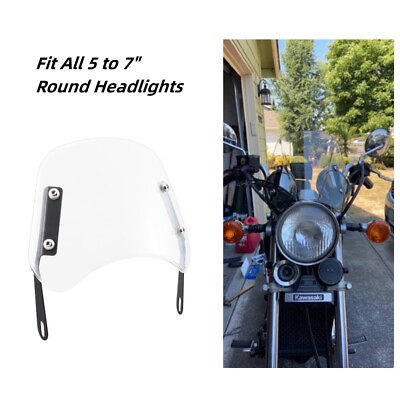 #ad Clear Motorbike Universal Windscreen w Mount Bracket Fit 5 to 7quot; Round Headlight