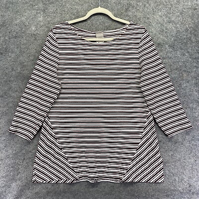 #ad Chicos 1 Top Womens US Size 8 Striped 3 4 Sleeve