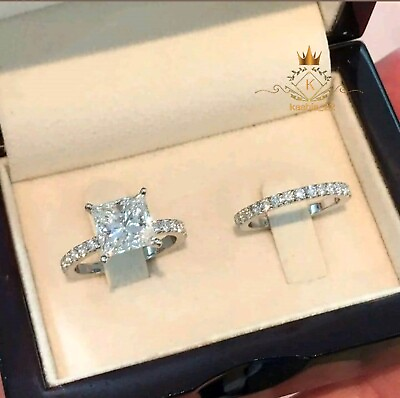 #ad Moissanite Bridal Set Engagement Ring Solid 14K White Gold 3 Carat Princess Cut $224.46