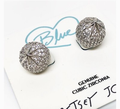 #ad $52 Betsey Johnson Betsey Blue Pave Ball Stud Earrings BB4