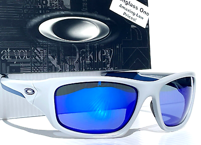 #ad NEW Oakley VALVE Matte Fog Grey POLARIZED Galaxy Blue Mirror Lens Sunglass 9236