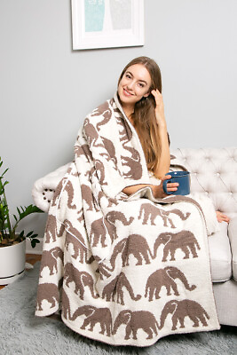#ad ScarvesMe Oversized Luxury Soft Elephant 2 in 1 Cozy Throw Blanket With Trim