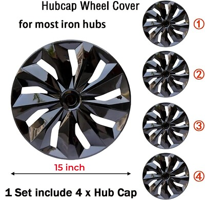 #ad SET OF 4 Hubcaps for Honda Civic Black Wheel Covers fits 15quot; Tire Hub Caps R15