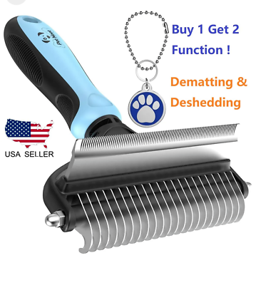 #ad Pet Neat Double Sided Pet Grooming Brush 2 in 1 Deshedding Tool amp; Undercoat Rake