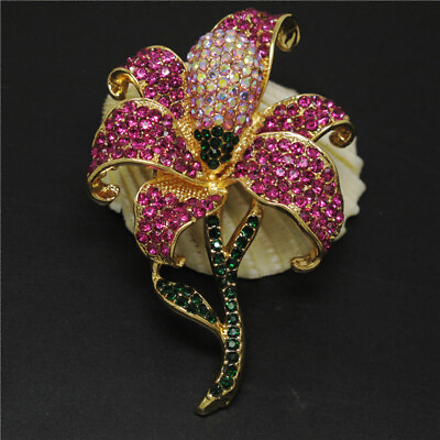 #ad New Rose Rhinestone Cute Bling Flower Crystal Fashion Women Charm Brooch Pin