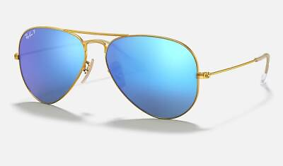 #ad Ray Ban Aviator Flash Matte Gold Blue Polarized Mirrored 58 mm Sunglasses RB3025