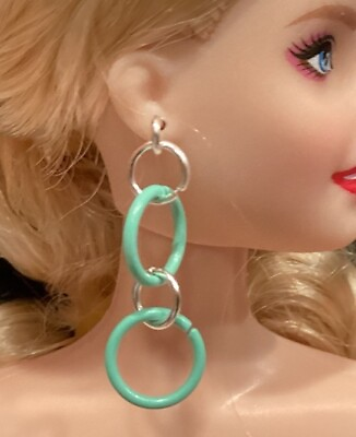 #ad Handmade Barbie Mod Light Green Double Hoop Earrings.