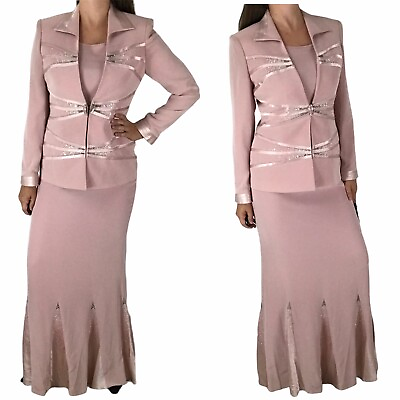 #ad TERANI COUTURE Designer Skirt Set Top Size S Dusty Rose Mauve Formal Long $950