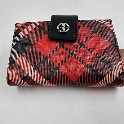 #ad GIANI BERNINI Framed Indexer Saffiano Plaid Wallet Women#x27;s One Size Red Snap Tab