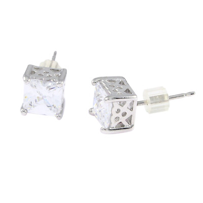 #ad HSN Sterling Silver Princess Cut Clear Cubic Zirconia Stud Earrings amp;79