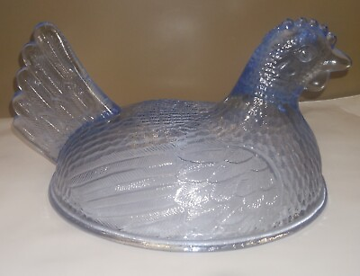 #ad Indiana Glass Company Light Blue Glass Hen On Nest TOP ONLY Replacement Top