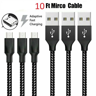 #ad 10Ft Micro USB 3.0 Fast Charger Data Sync Cable Cord Samsung Android LG HTC LOT