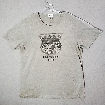 #ad Oakley Men Shirt XL Gray Skull King Los Vegas Logo Graphic Crew Neck Tee READ