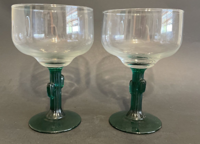 #ad Two Libbey Margarita Glasses With Green Cactus Stem 12oz 6 1 4quot; Tall