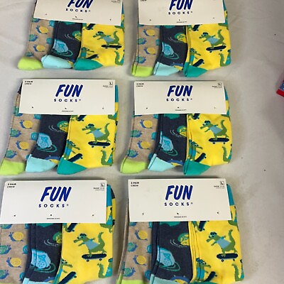 #ad Fun Socks Crew Socks Kids Size 9 11 Multicolor Animal Print 6 Packs of 3 Pair