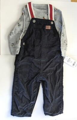 #ad NWT Carter#x27;s 12 Months Black Corduroy Overalls And Gray Shirt Holiday Set $7.99
