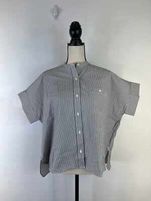 #ad Everlane Women#x27;s Gray White Short Sleeve Button Square Shirt SZ 8