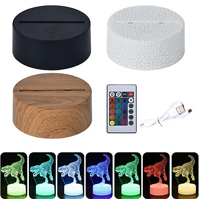 #ad 3D LED Light Base Night Lamp Remote Control USB Cable Adjustable 16 Colors Decor