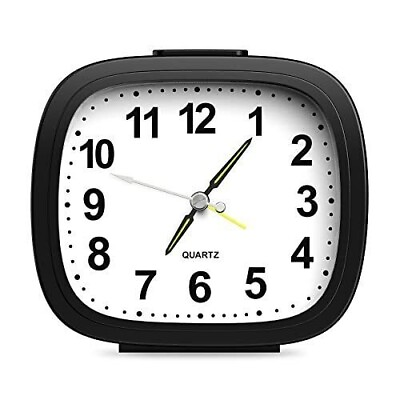 #ad Analog Alarm Clock Silent Non Ticking Bedside Clock Battery Powered Small Trav
