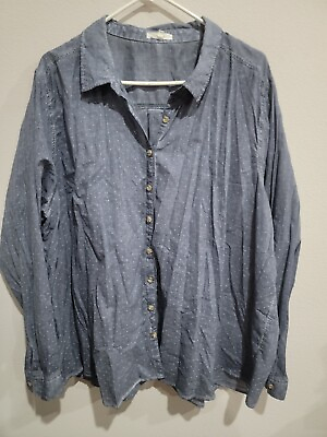 #ad Maurices Shirt Womens Plus 3 3X Blue Button Up Long Sleeve Polka Dot Casual