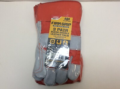 #ad Firm Grip 65032 Suede Double Leather Palm Gloves Orange Gray Large PACK OF 3