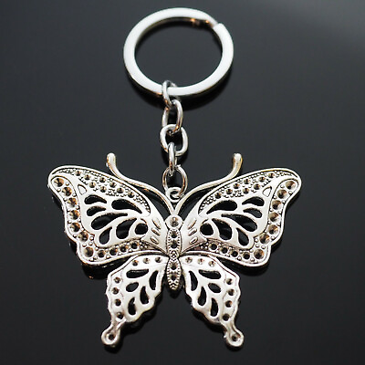 #ad Vintage Hollow Butterfly 60x48mm Silver Charm Pendant Keychain Gift