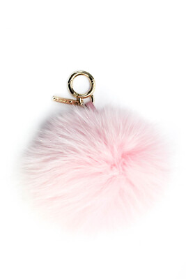 #ad Fendi Womens Leather Fur Gold Tone Key Chain Pink