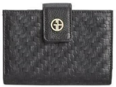 #ad Giani Bernini Wallet Softy Weaved Leather Black Frame Snap Compact Organize NWT