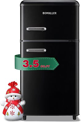 #ad DE MULLER 2 Door Retro Mini Fridge with Freezer 3.5 CU.FT Black