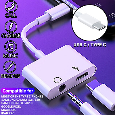 #ad Type C USB C to 3.5mm Jack Headphone amp; Charger 2 in 1 Adapter for Samsung Galaxy
