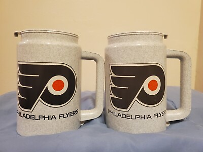 #ad NHL PHILADELPHIA FLYERS Whirley Thermo 12 oz Travel MILLER LITE MUGS Lot of 2