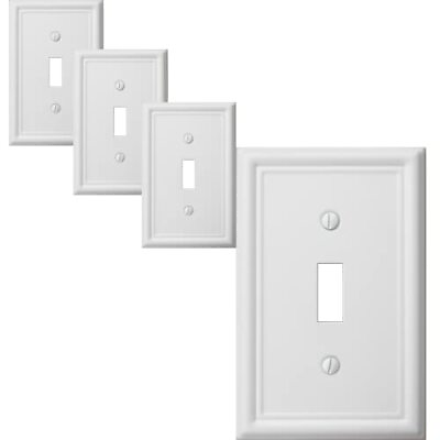 #ad Single Toggle Light Switch Cover Luca Metal Wall Plate 4 Pack White 1 Gang Li...