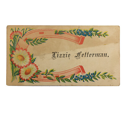 #ad VICTORIAN CALLING CARD horse shoe daisies flowers Lizzie Fetterman