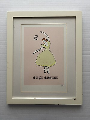 #ad B is for Ballerina White Framed Print Matted Yellow Tutu Art Girls Room Dancer