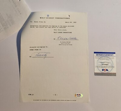 #ad 1960 Disney distribution contract signed by E Cardon Walker PSA DNA President 2 $245.00