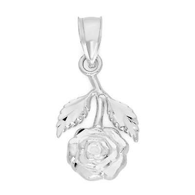 #ad Solid 14k White Gold Rose Pendant Elegant Floral Jewelry Romantic Gifts
