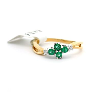 #ad Brand New Emerald and Diamond Floral Ring in 14k Two Tone Gold Size 7